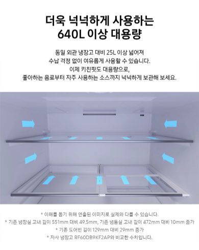 삼성전자 Bespoke AI 640L 4도어 키친핏 냉장고 RM70F63R2XJ 이미지 5